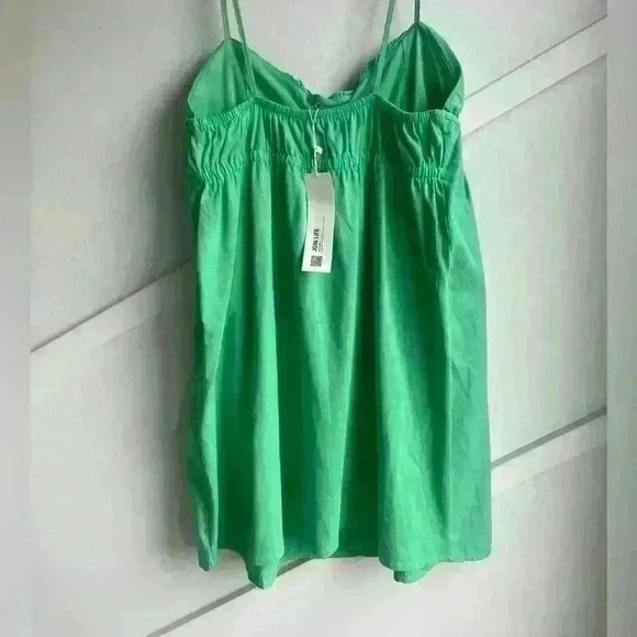 ZARA Mini Babydoll Dress Green Spaghetti Straps Cup Cotton Ruched Short Size L - Picture 10 of 13